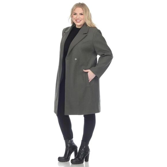 White Mark Women's Plus Size Classic Walker Coat Dark Olive Green 2X - Picture 1 of 10